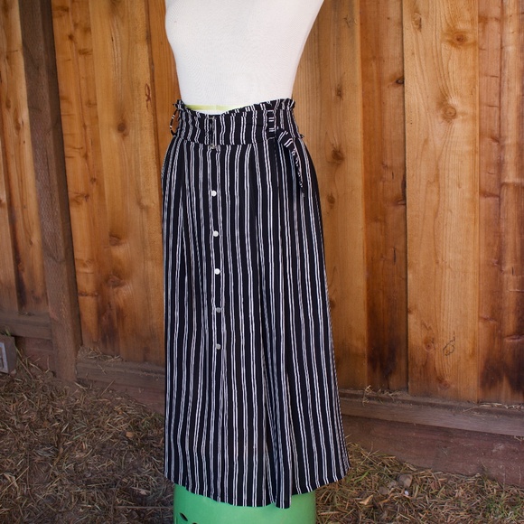 A.L.C 100% Silk Black & White Striped Button Down Skirt With Belt Size 10 - Picture 4 of 16